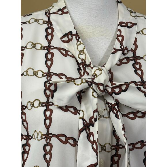 Talbots equestrian chain blouse w/bow, equestrian, elegant, classic, preppy - Picture 4 of 6